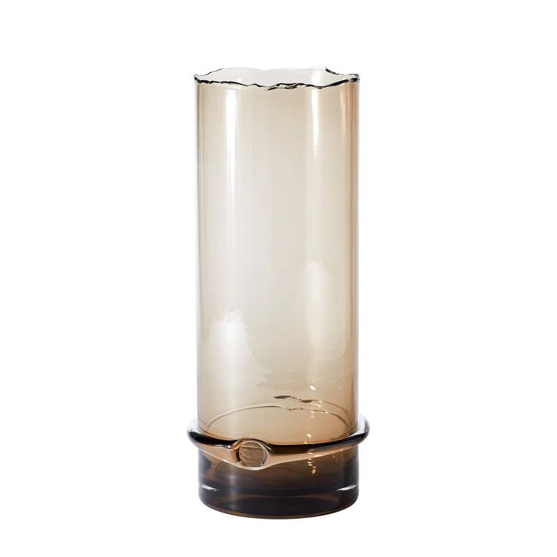 Topaz Glass Hurricane Vase with Hand-Applied Ribbon, 19.5"