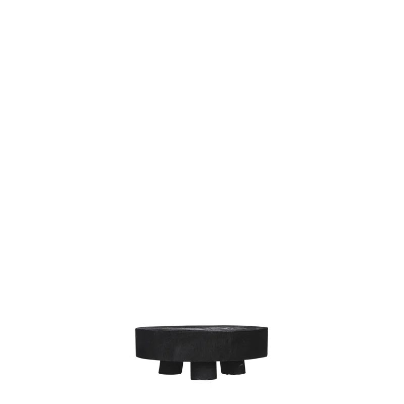 Black Round Solid Wood Ottoman and Coffee Table Tray