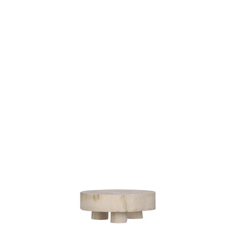 Light Brown Round Solid Wood Ottoman Coffee Table Tray