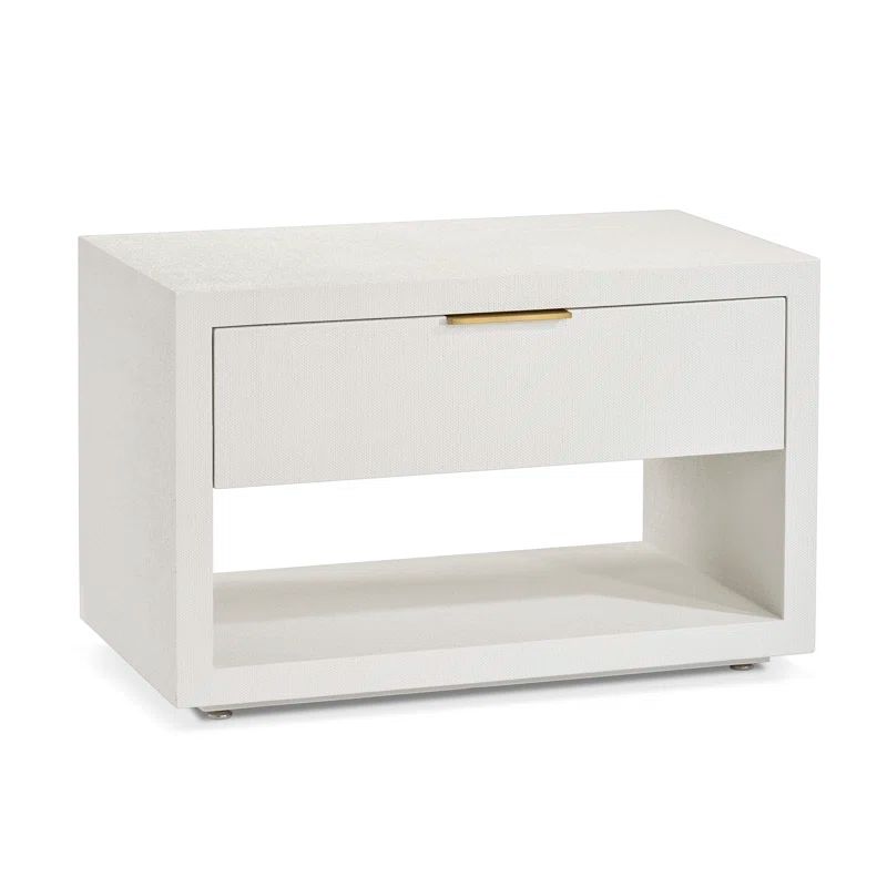 Natural White Faux Linen Bedside Chest with Antique Brass Pull
