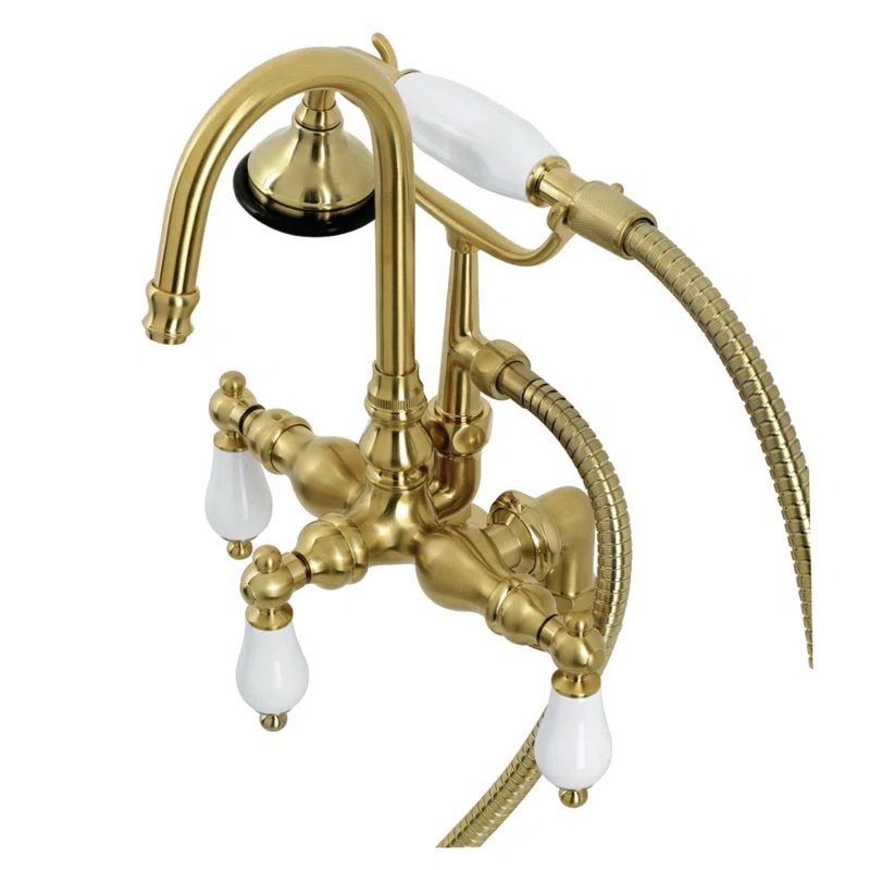 Brushed Brass Vintage Clawfoot Tub Faucet with Hand Shower