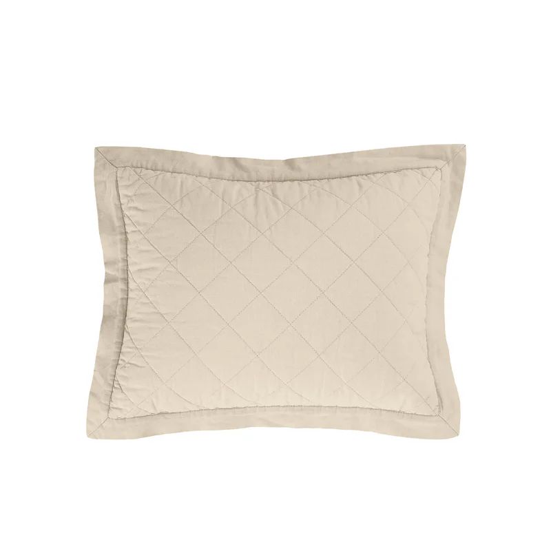 Light Tan Linen Cotton Quilted Rectangle Throw Pillow