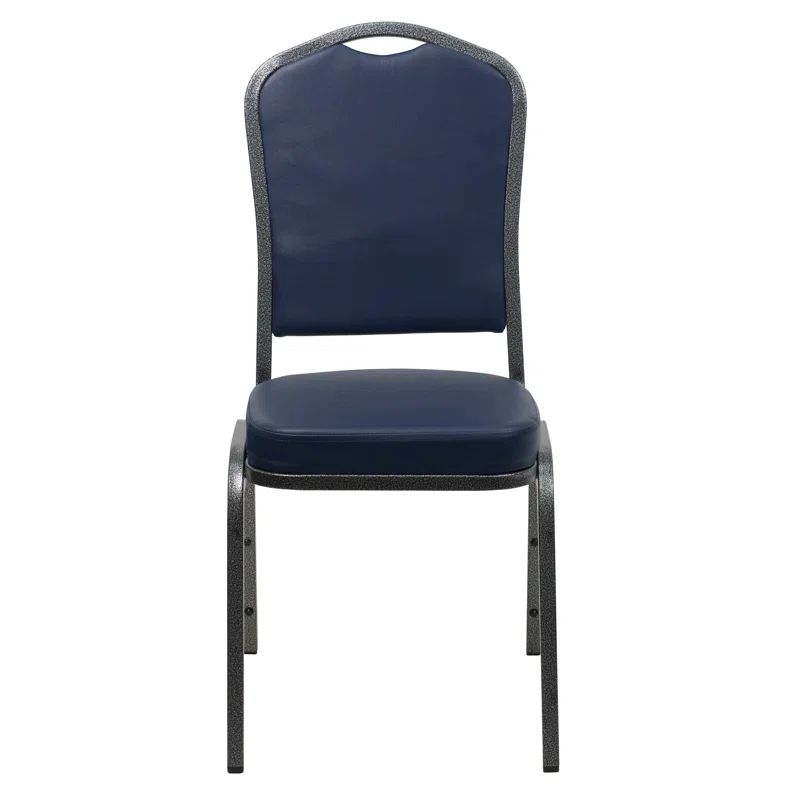 Navy Vinyl Upholstered Banquet Chair with Silver Steel Frame