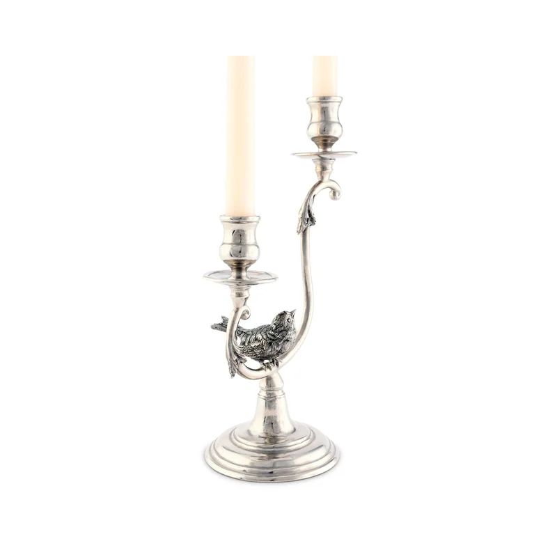 Elegance Pewter Song Bird Candlestick for Tabletop