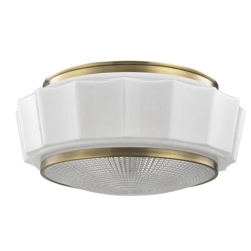 Elegant Aged Brass 3-Light Flush Mount with Glossy Opal Glass Shade