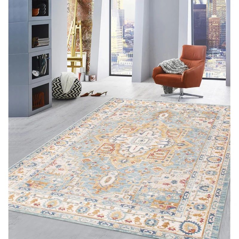 Heritage Light Blue 8' x 10' Stain-Resistant Synthetic Area Rug