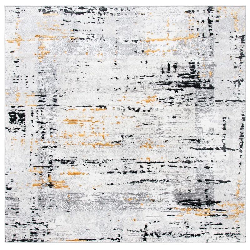 Amelia Grey and Gold Abstract Square Area Rug