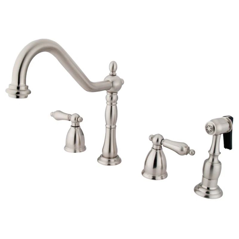 Heritage Elegance Brushed Nickel Double Handle Widespread Kitchen Faucet