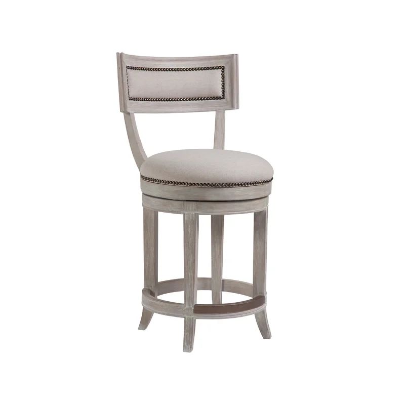 Bianco Traditional Swivel Counter Stool in Beige Linen and Mahogany