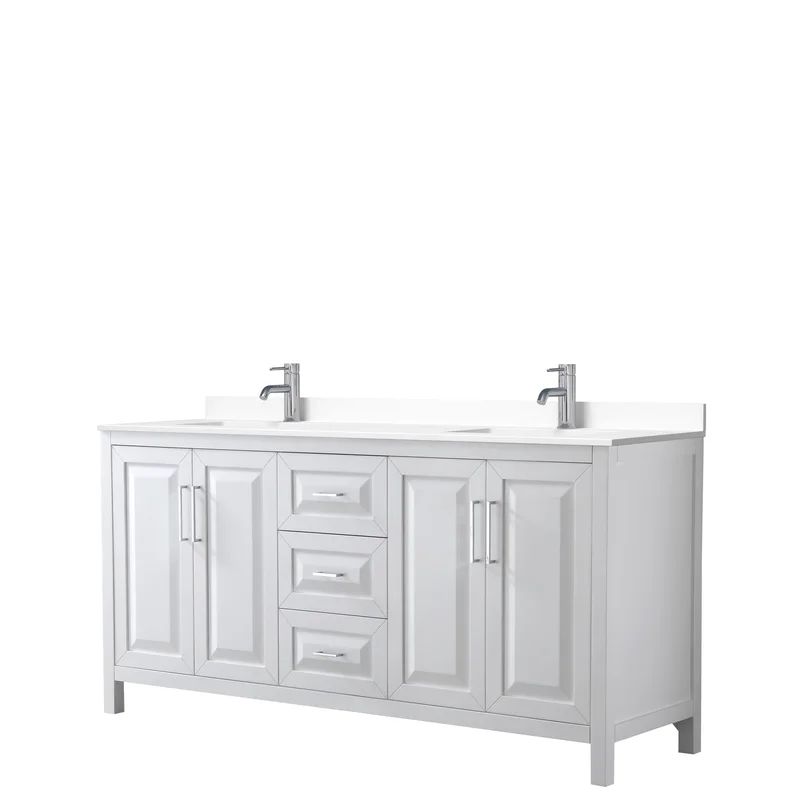 White Double Freestanding Bathroom Vanity with Marble Top