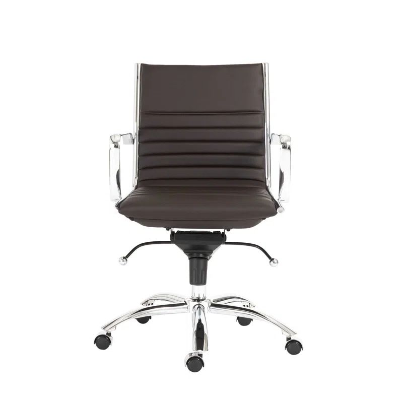 Dark Brown Leatherette Swivel Executive Chair with Metal Base