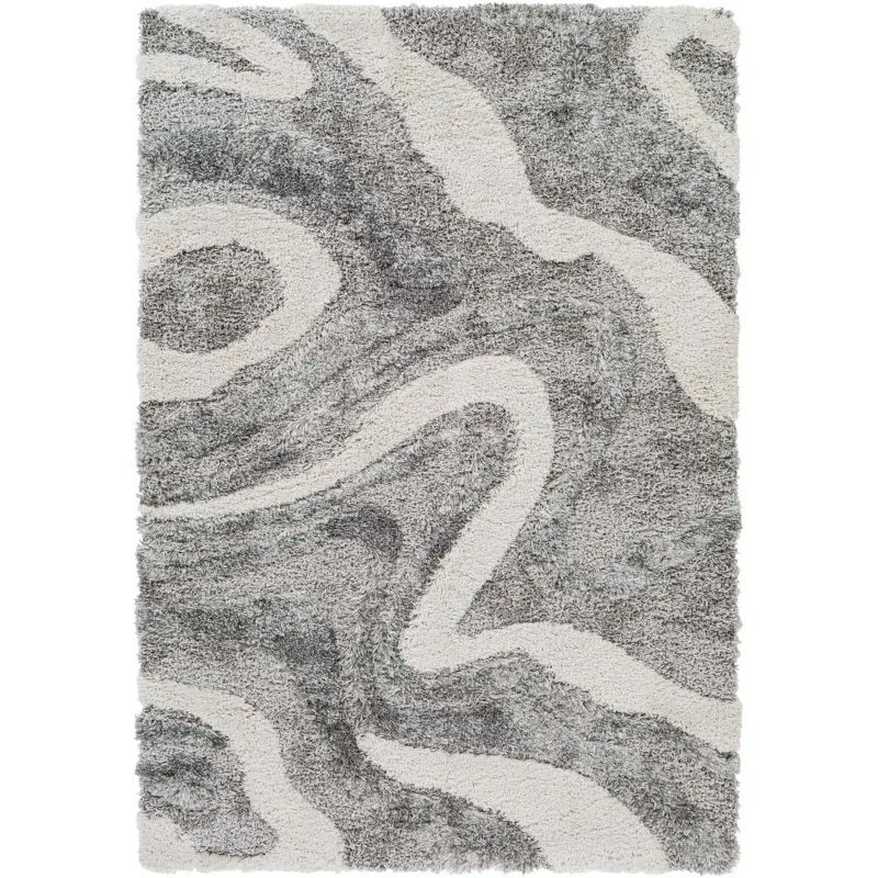Abstract Splatter Cozy Shag Rug in Gray, 2' x 3', Stain-Resistant