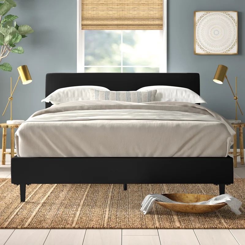 Anya Full Double Black Faux Leather & Wood Modern Platform Bed