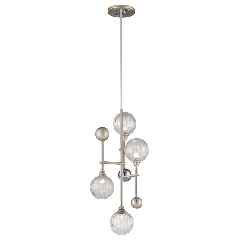 Silver Leaf and Chrome 4-Light Glass Globe Chandelier