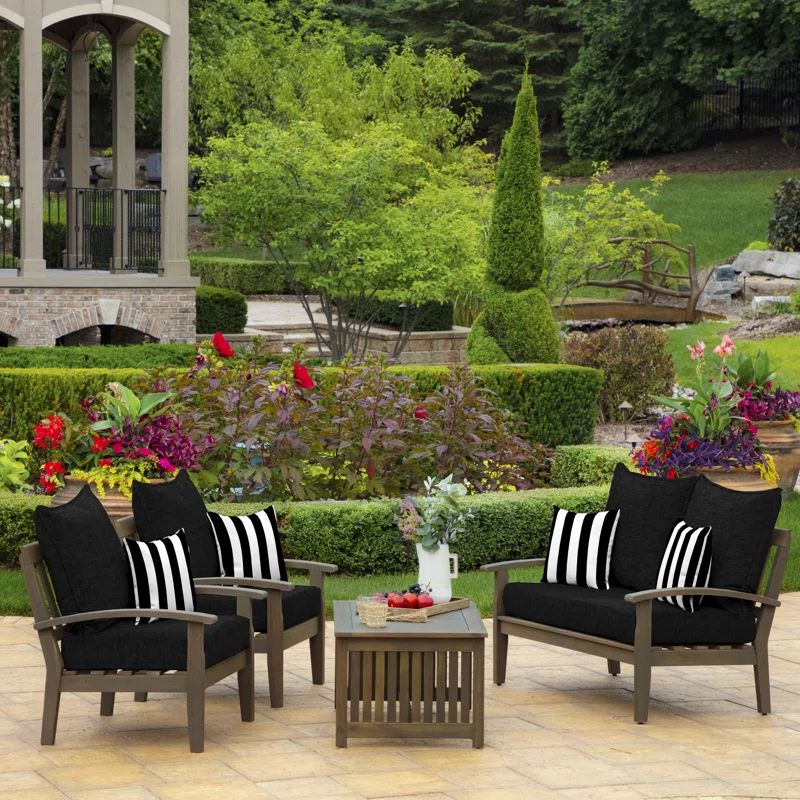 Black and White Striped Outdoor Square Pillow 14.75"