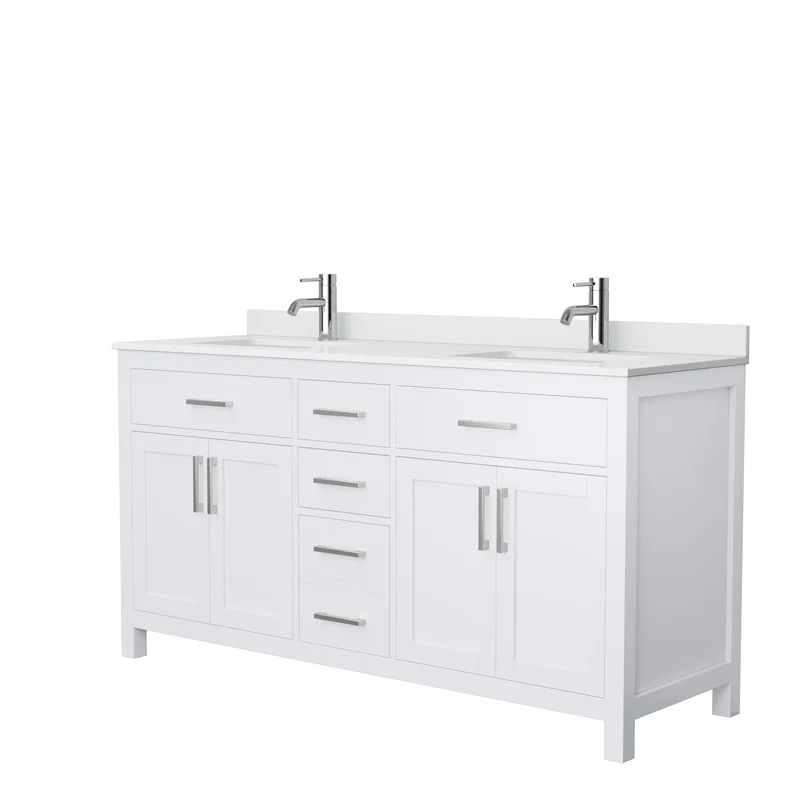 Beckett Freestanding 66'' White Double Vanity with Cultured Marble Top