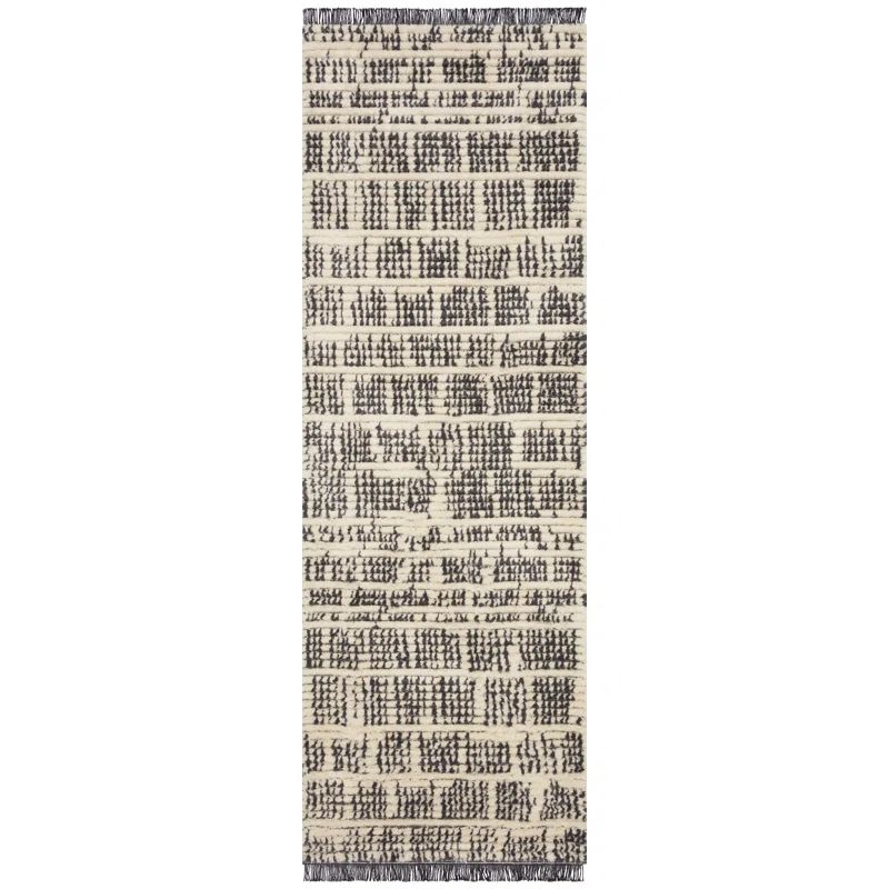 Ivory and Charcoal Reversible Rectangular Synthetic Rug 2'7" x 12'