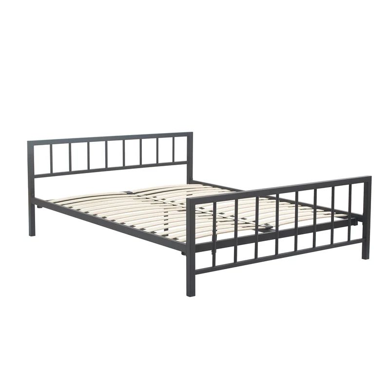 Queen Black Metal Platform Bed Frame with Slats