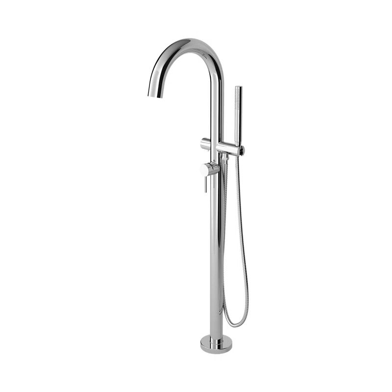 Polished Chrome Freestanding Tub Filler with Hand Shower