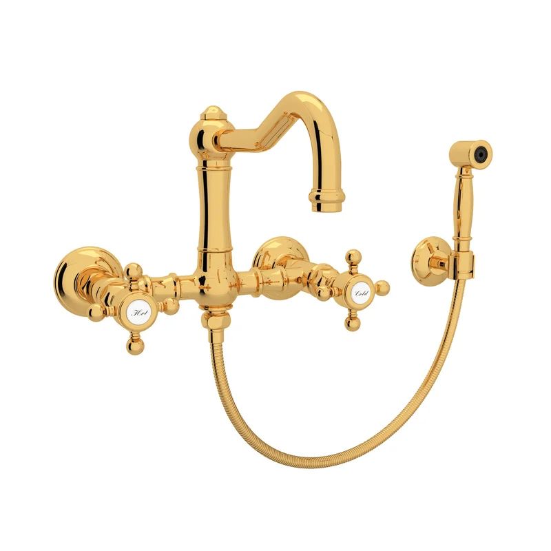 Classic Brass Wall-Mounted Kitchen Faucet with Polished Nickel Finish