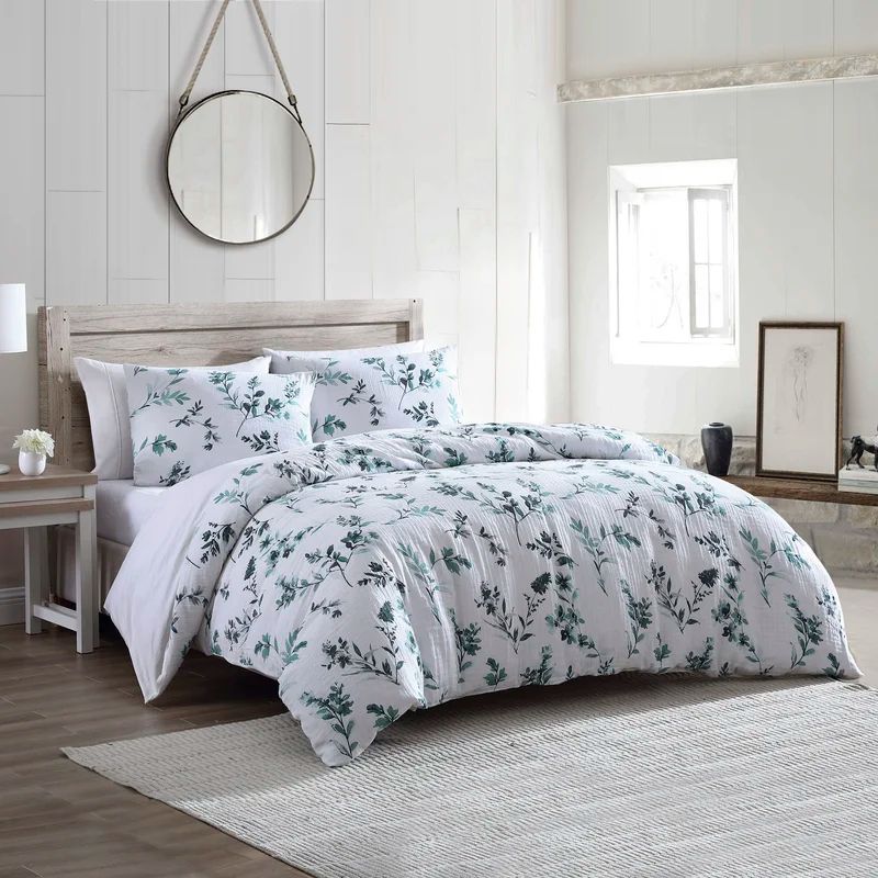 King White Cotton Percale Floral Comforter Set