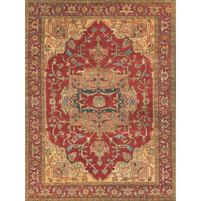 Elegant Serapi Hand-Knotted Wool Rectangular Rug in Red, 8' x 10'