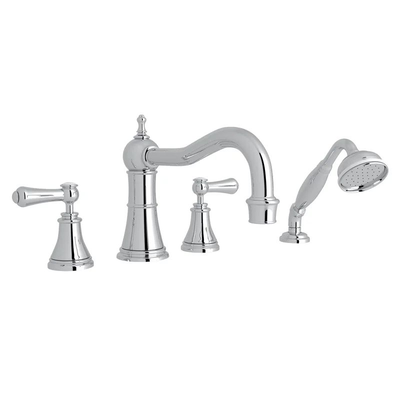 Georgian Classic Polished Chrome Brass Deck Mounted Tub Faucet with Handshower