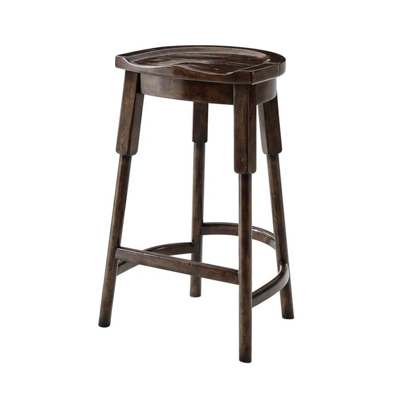 Rustic Brown Wood Saddle Seat Bar Stool