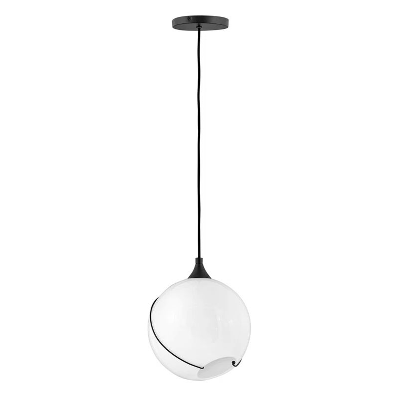 Black Opal Glass Globe Pendant Light with Brass Accents