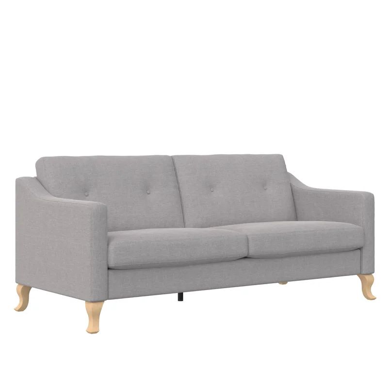 Light Gray Tufted Linen Fabric Sofa with Sloped Arms