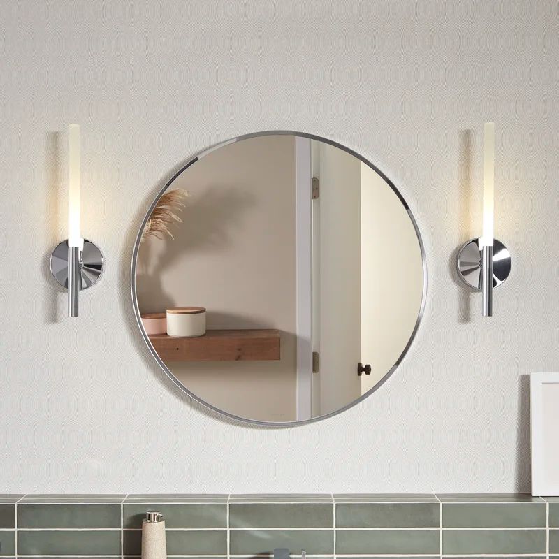 Essential 28" Polished Chrome Round Metal Bathroom Vanity Mirror