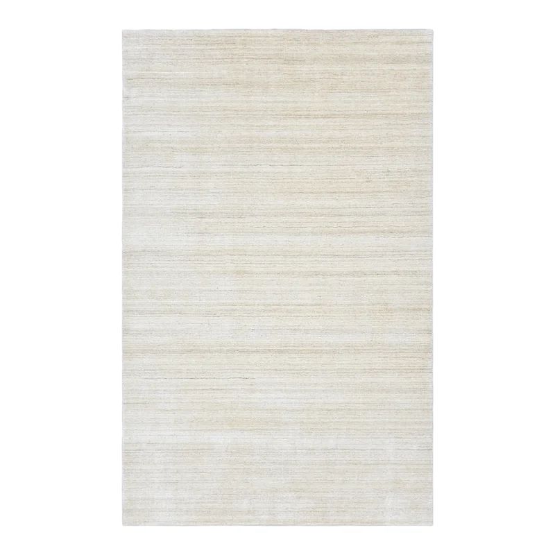 Elegant Ivory Hand-Knotted Wool & Viscose 9' x 12' Area Rug