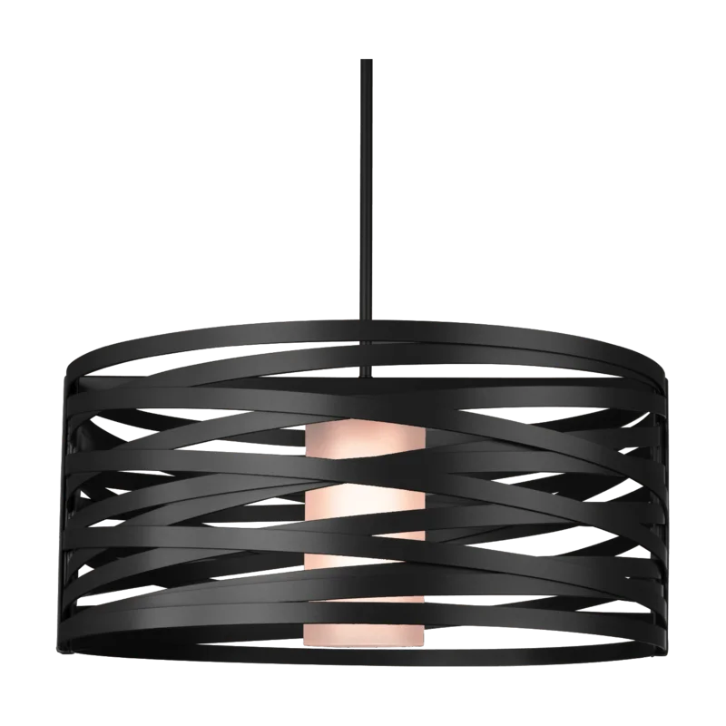 Matte Black LED Drum Pendant Light with Glass Shade