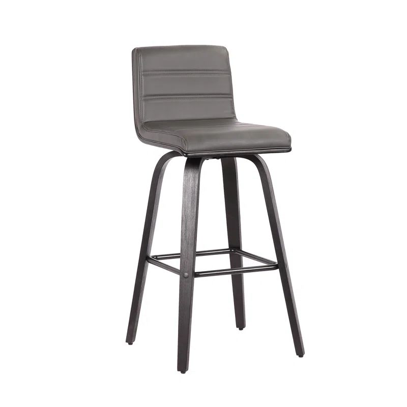 Gray Faux Leather and Wood Swivel Bar Stool