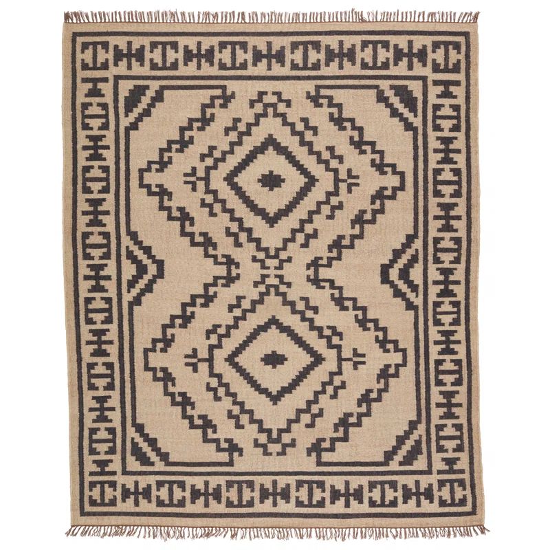 Southwestern Geometric Black and Beige Handwoven Jute Rug