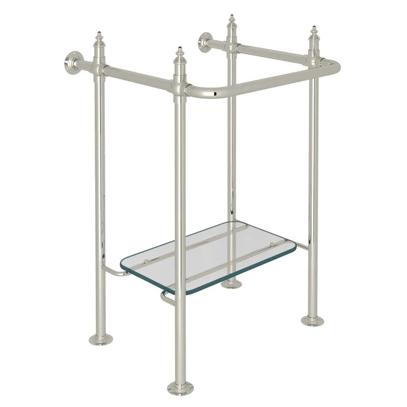 Traditional Satin Polished Nickel Console Stand with Glass Shelf