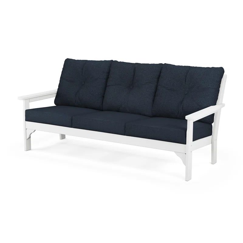 Coastal Breeze White 3-Seat Plastic Sectional with Marine Indigo Cushions