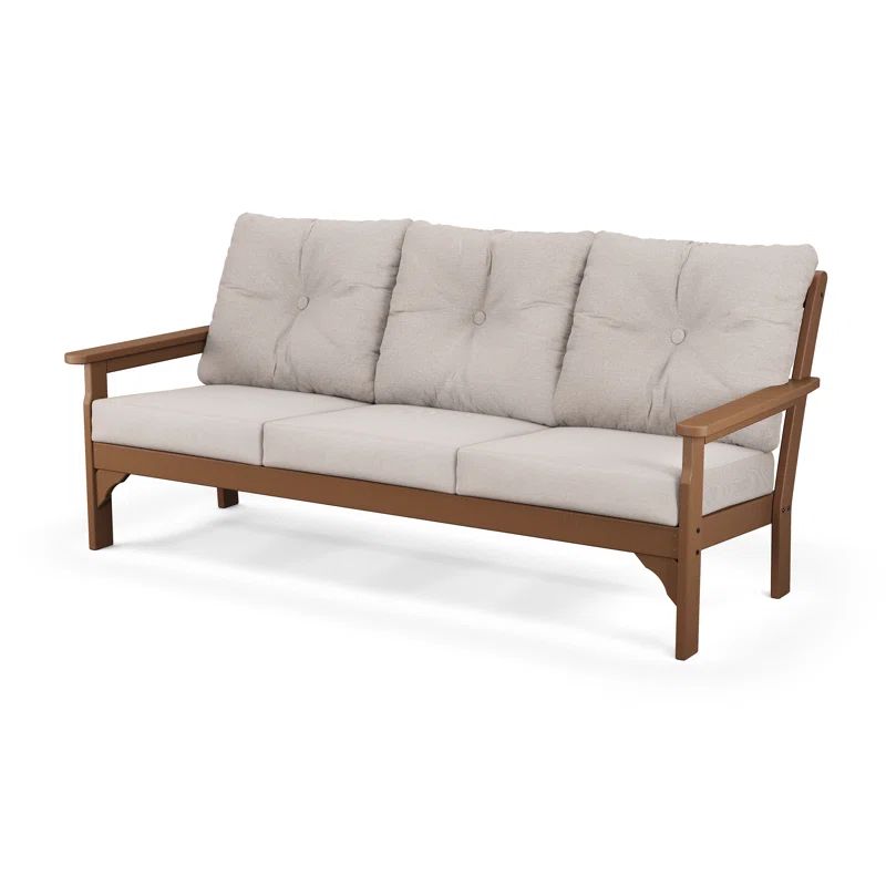 Teak and Dune Burlap Three-Seat Outdoor Patio Sofa