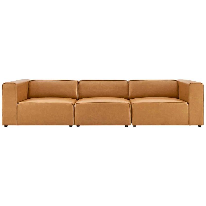 Mingle Contemporary 3-Piece Tan Faux Leather Sectional Sofa