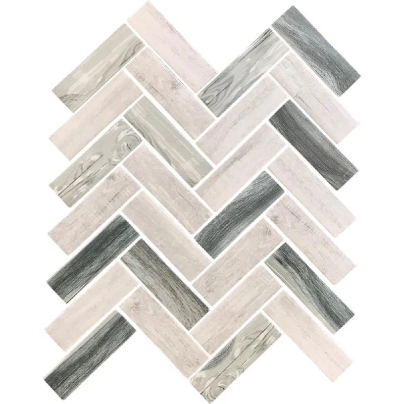 Gray Beige Recycled Glass Herringbone Mosaic Tile