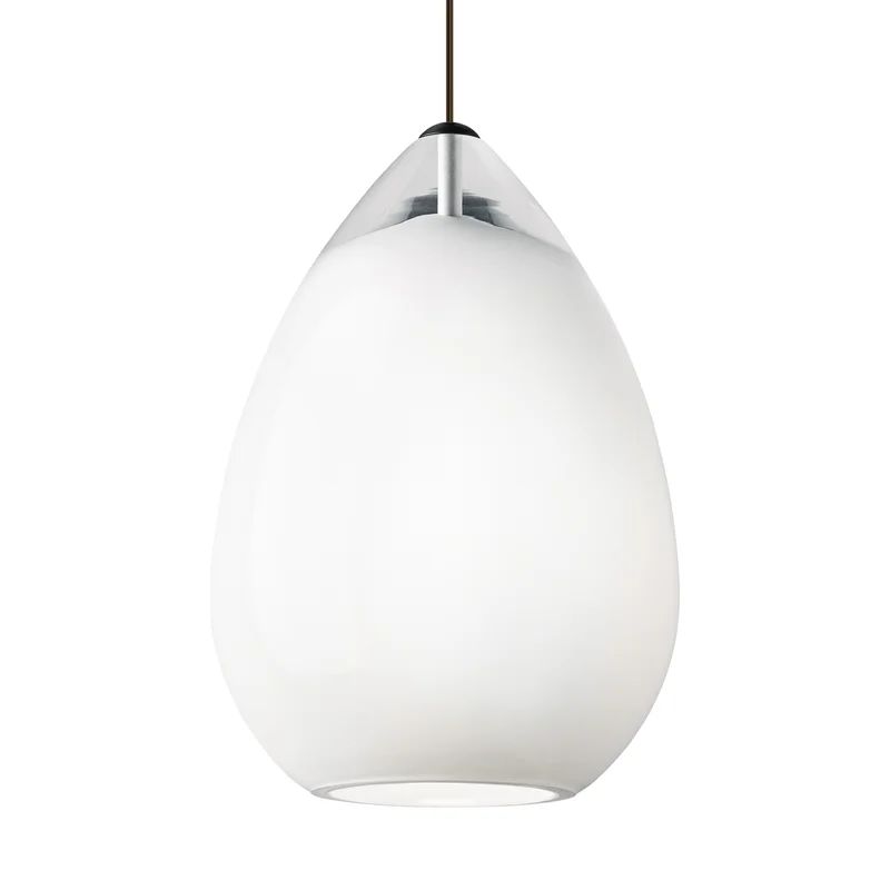 White Glass Teardrop Pendant Light with Satin Nickel Finish