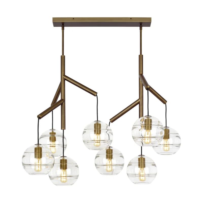 Sedona 8-Light Aged Brass Chandelier with Clear Glass Orbs