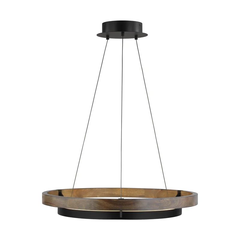 Elegance Unveiled 30'' Matte Black & Weathered Oak LED Chandelier