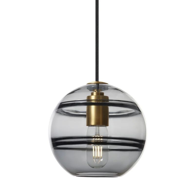 Elegant Aged Brass Globe Pendant with Smoke Glass Shade