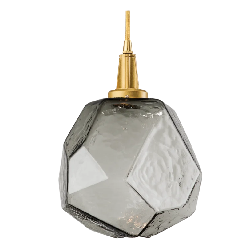 Gem 1-Light LED Geometric Island Pendant in Satin Nickel with Smoke Glass
