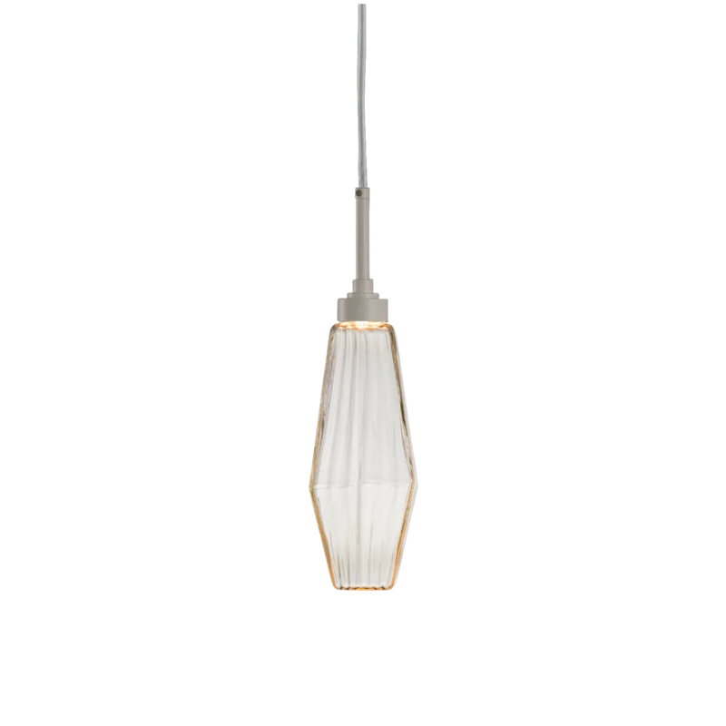 Aalto Contemporary Mini Pendant Light in Metallic Beige Silver with Optic Rib Amber Glass