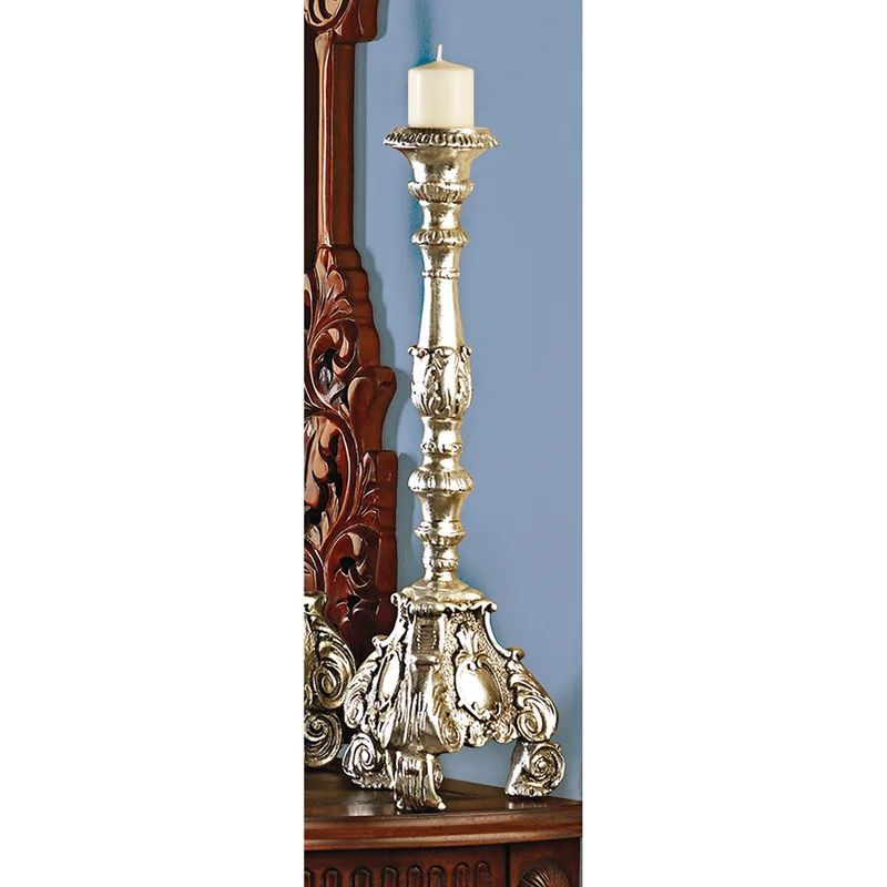 Medium Antique Bronze Resin Scroll-Footed Candlestick