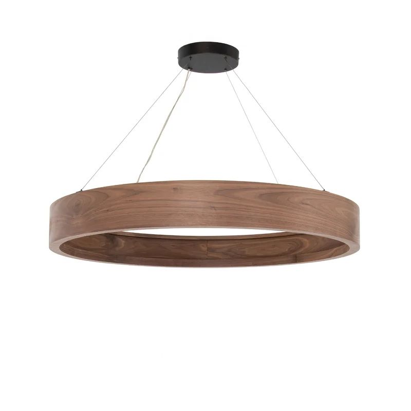 Stockton Contemporary Bronze Drum Chandelier with Walnut Veneer