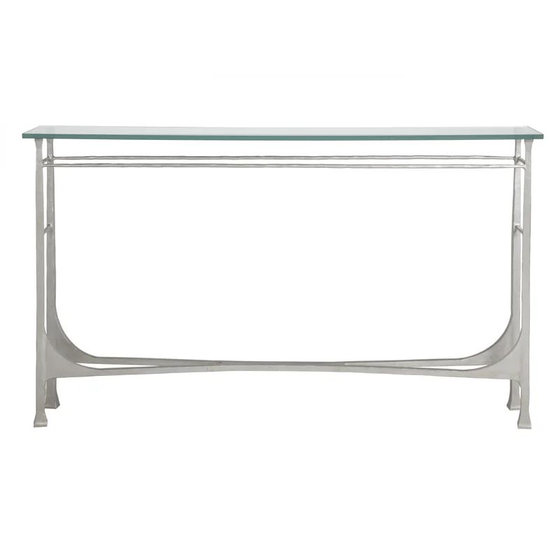 Bruno Transitional Silver 62" Hand-Hammered Iron and Glass Console Table
