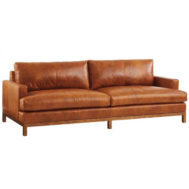 Light Brown Leather Sofa with Down Fill Cushions
